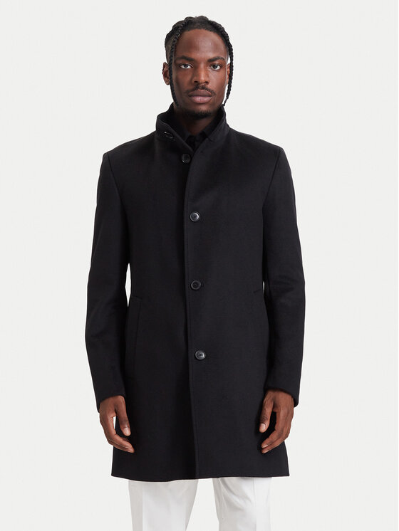 BOSS Płaszcz wełniany H-Hyde-SU-264 50571853 Czarny Slim Fit
