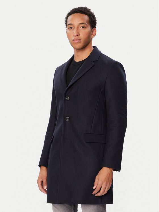 HUGO Płaszcz wełniany 50569210 Granatowy Slim Fit