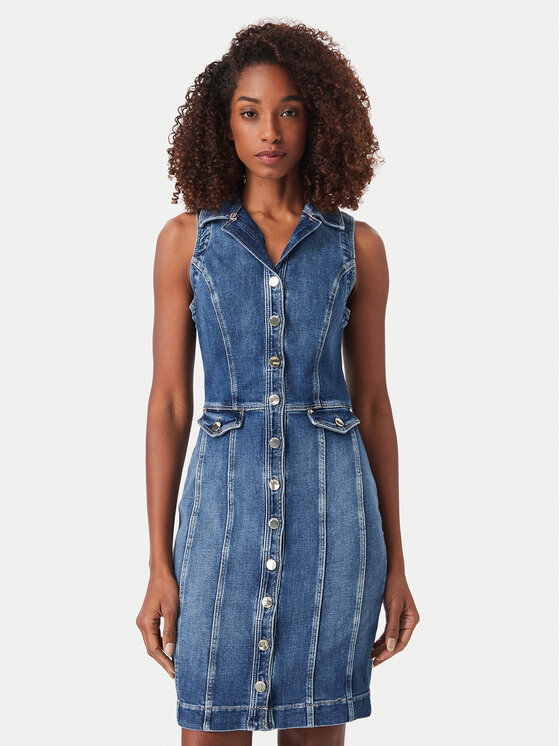 Guess Sukienka jeansowa W6YK24 D1763 Niebieski Slim Fit