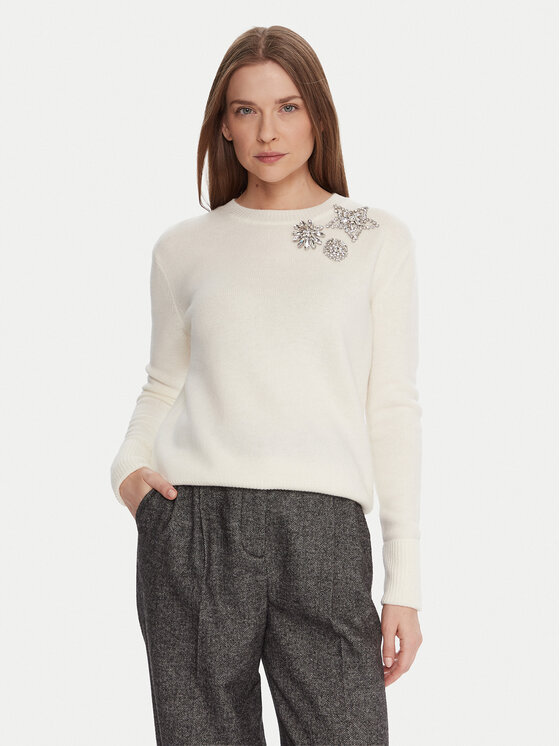 KAOS Sweter RI1KT022 Écru Regular Fit