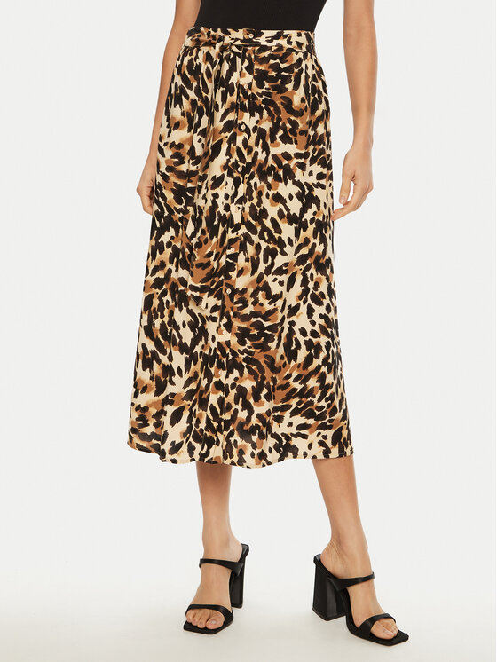 YAS Spódnica midi Savanna 26028279 Brązowy Regular Fit