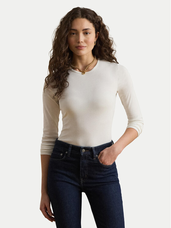 LAUREN RALPH LAUREN Bluzka 200680399002 Biały Slim Fit