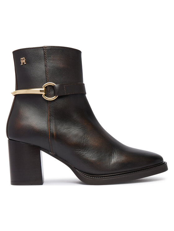 Tommy Hilfiger Botki TH Stud Heel Riding Ankle Boot FW0FW09552 Brązowy ciemny