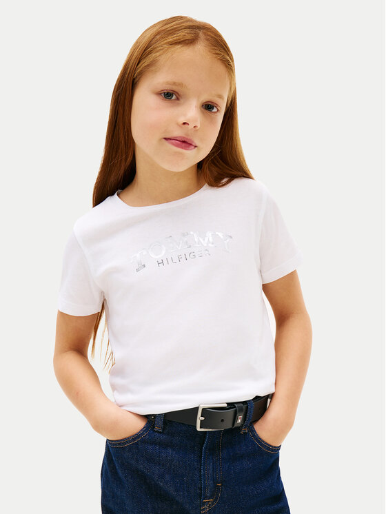 Tommy Hilfiger T-Shirt Foil KG0KG08974 D Biały Regular Fit