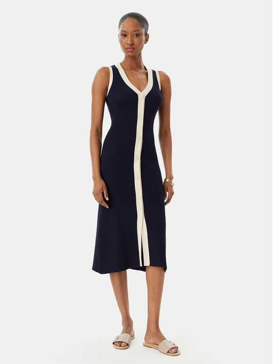 Selmark Sukienka plażowa BO796 Granatowy Slim Fit