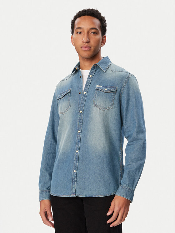 Guess Koszula jeansowa M6BH02 D2068 Niebieski Slim Fit