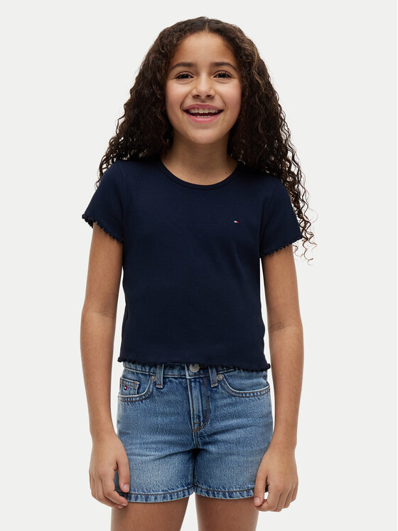 Tommy Hilfiger T-Shirt KG0KG08590 Granatowy Slim Fit