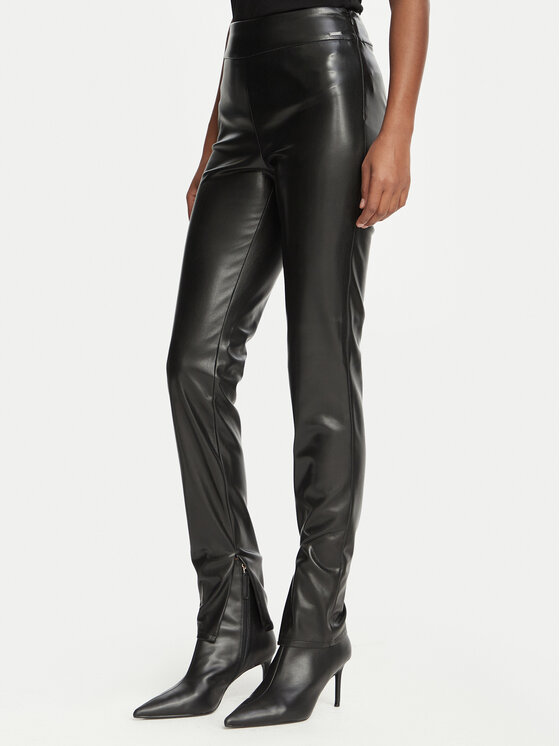 Guess Spodnie z imitacji skóry New Prescilla Regular W4BB18 WGIK0 Czarny Slim Fit