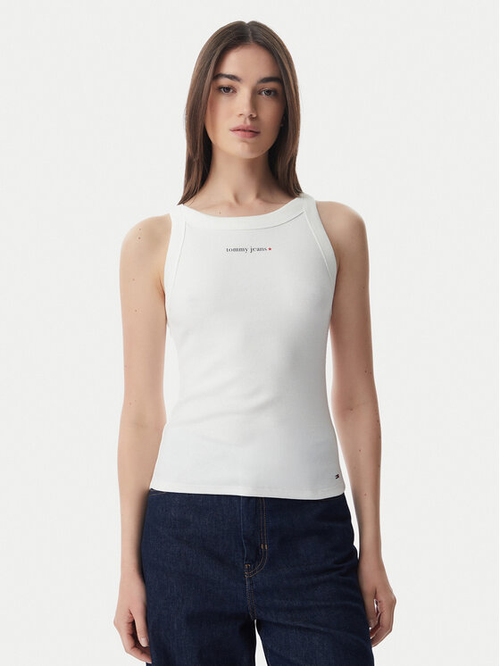 Tommy Jeans Top Ess Logo DW0DW22806 Kremowy Slim Fit