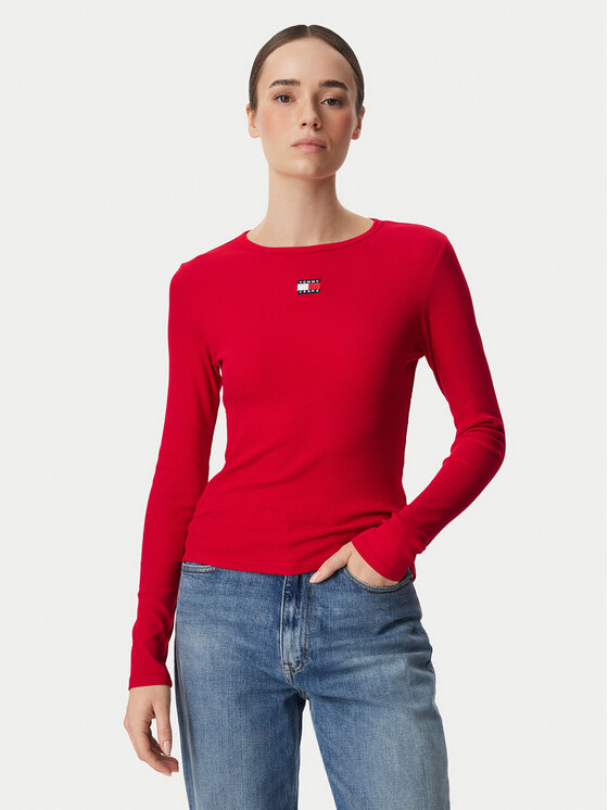 Tommy Jeans Bluzka DW0DW20178 Czerwony Slim Fit