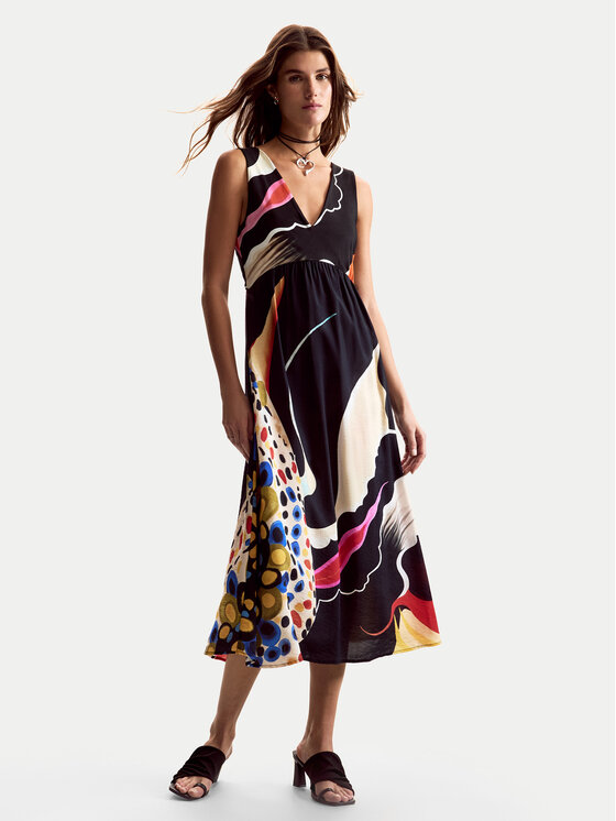Desigual Sukienka letnia Japan Opart Lacroix 26SWVW60 Czarny Regular Fit