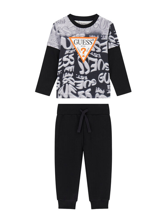 Guess Komplet bluzka i spodnie N6YG02 K4077 Czarny Regular Fit