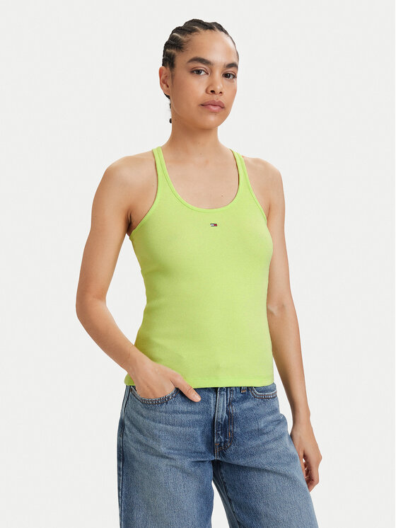 Tommy Jeans Top Racerback DW0DW22264 Zielony jasny Slim Fit