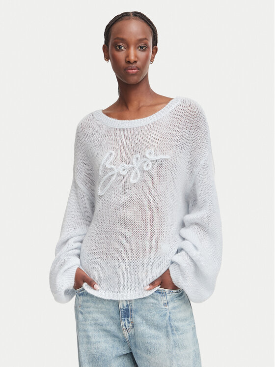 BOSS Sweter C_Farazena 50570093 Niebieski jasny Regular Fit
