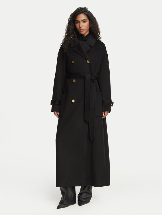 Elisabetta Franchi Płaszcz wełniany CP-02D-66E2-V790 Czarny Regular Fit