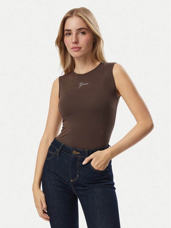 Guess Top W6YP17 K3881 Brązowy Regular Fit
