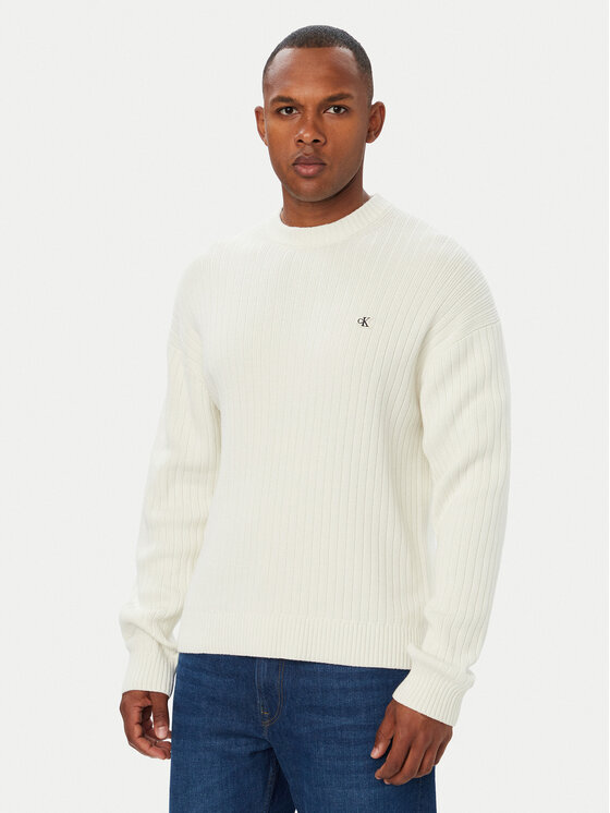 Calvin Klein Jeans Sweter LV04RH328G Kremowy Regular Fit