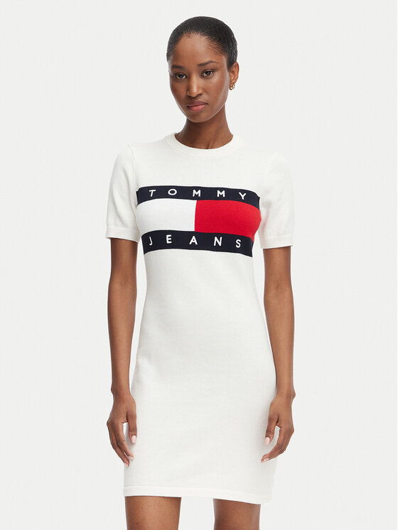 Tommy Jeans Sukienka codzienna Flag DW0DW22853 Biały Slim Fit