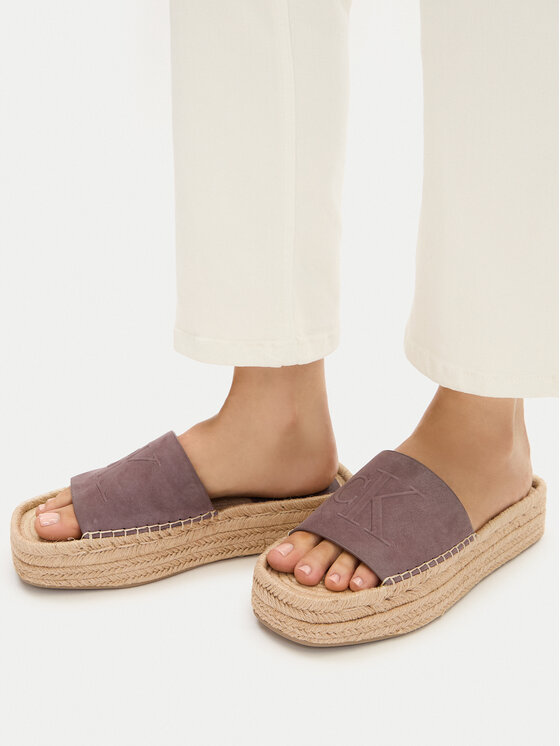 Calvin Klein Espadryle Flatf Espa Mule Nub Mg HW0HW02890 Brązowy