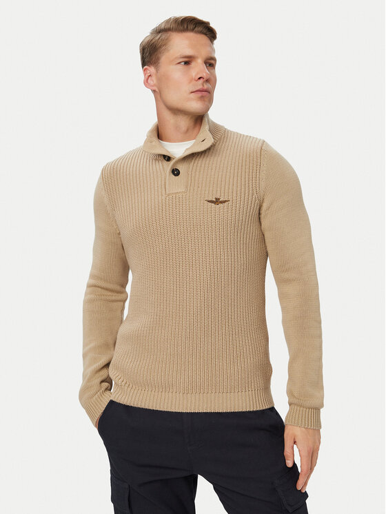 Aeronautica Militare Sweter 262MA1572UL00409 Beżowy Regular Fit