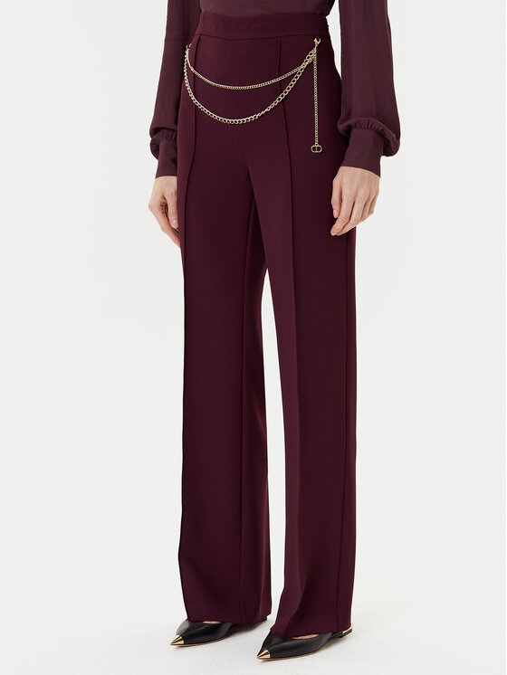 TWINSET Spodnie palazzo 252TP2281 Bordowy Wide Leg