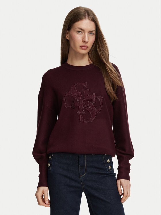 Guess Sweter W6BR52 Z1453 Bordowy Regular Fit