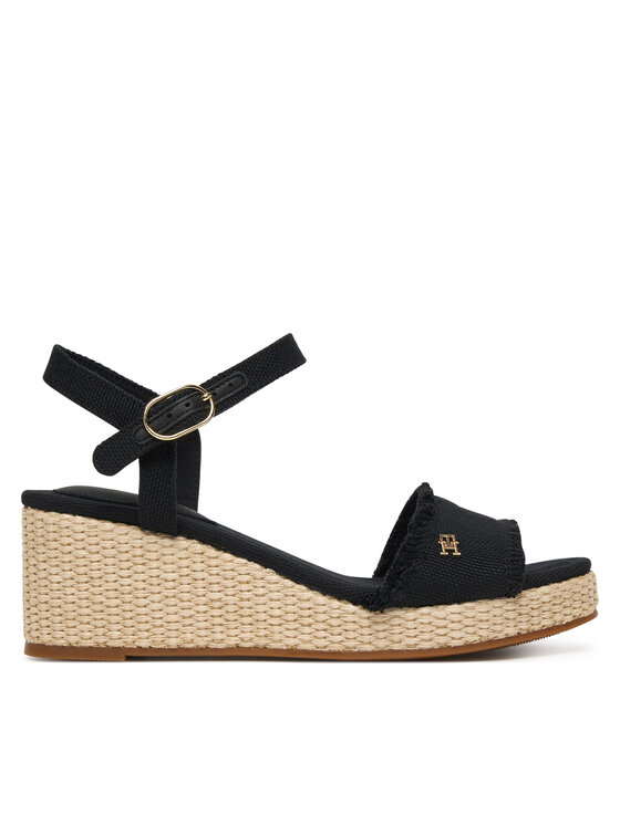 Tommy Hilfiger Sandały Mid Woven Wedge Espad Fringe FW0FW09470 Czarny