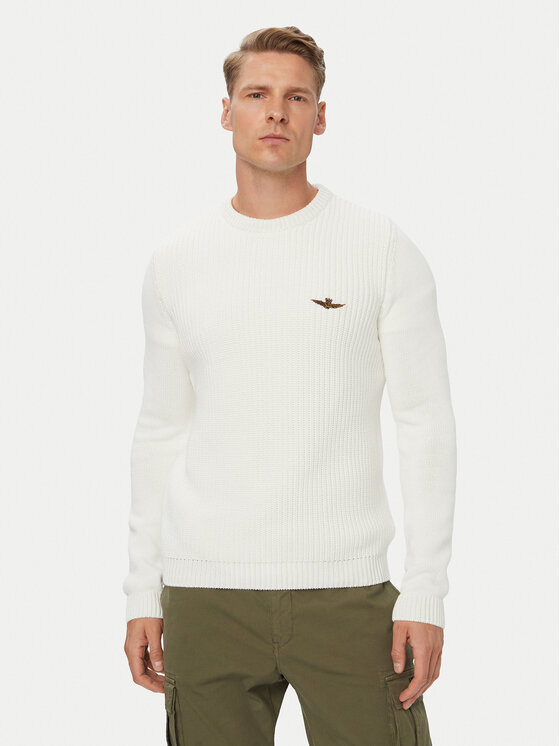 Aeronautica Militare Sweter 262MA1571UL00409 Biały Regular Fit