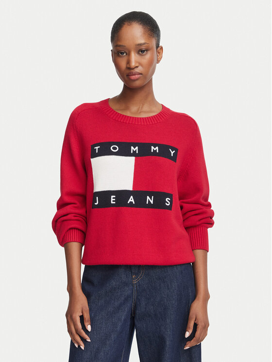 Tommy Jeans Sweter Flag DW0DW23450 Czerwony Regular Fit