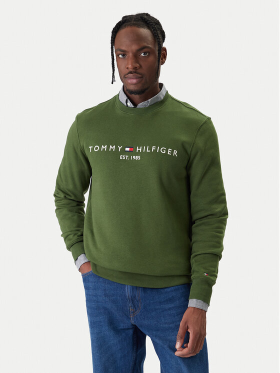 Tommy Hilfiger Bluza Logo MW0MW11596 Zielony Regular Fit