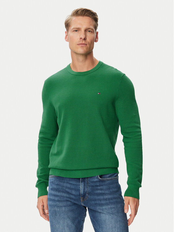 Tommy Hilfiger Sweter Essential MW0MW36347 Zielony ciemny Regular Fit