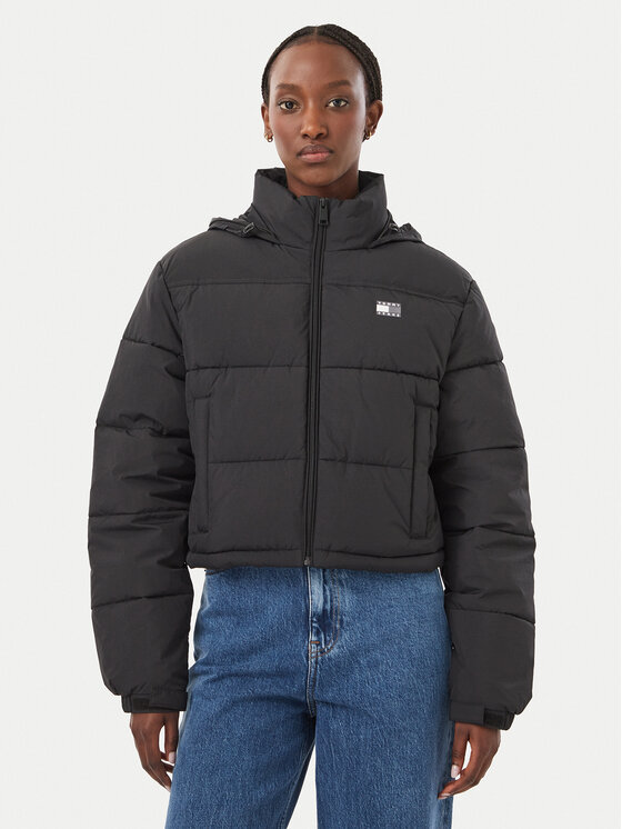 Tommy Jeans Kurtka zimowa Flag Ess DW0DW21620 Czarny Regular Fit