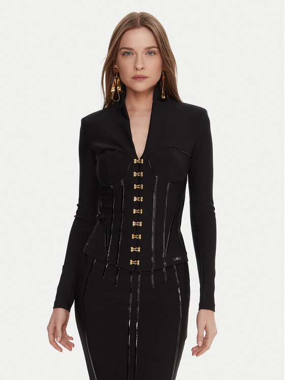 Elisabetta Franchi Marynarka GI-182-57E2-V590 Czarny Slim Fit