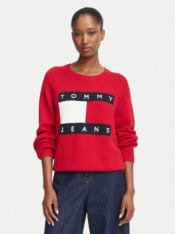 Tommy Jeans Sweter Flag DW0DW23450 Czerwony Regular Fit