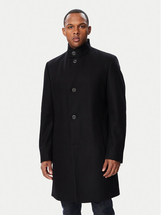 HUGO Płaszcz wełniany 50569223 Czarny Regular Fit