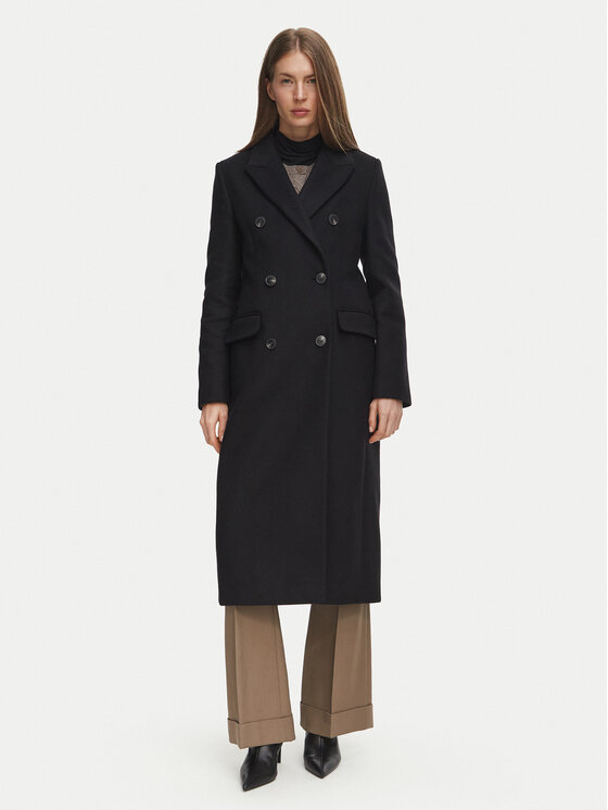 Tommy Hilfiger Płaszcz wełniany Classic WW0WW51525 Czarny Regular Fit