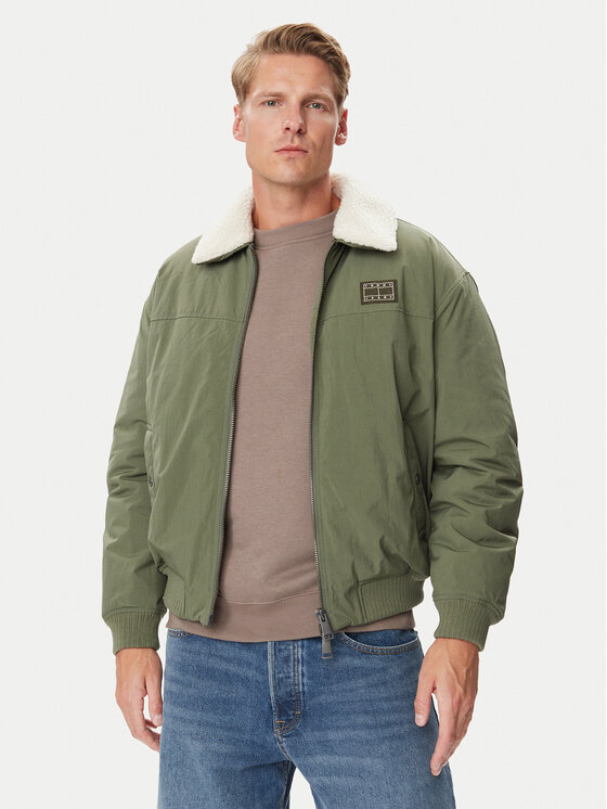 Tommy Jeans Kurtka przejściowa Flag Aviator DM0DM23499 Zielony Regular Fit