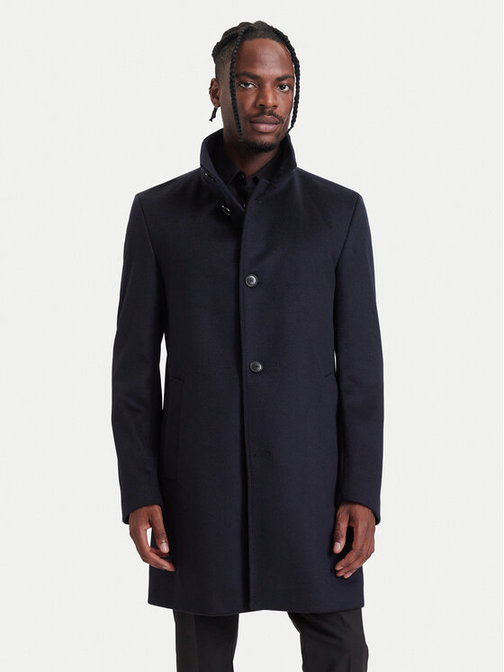 BOSS Płaszcz wełniany H-Hyde-SU-264 50571853 Granatowy Slim Fit
