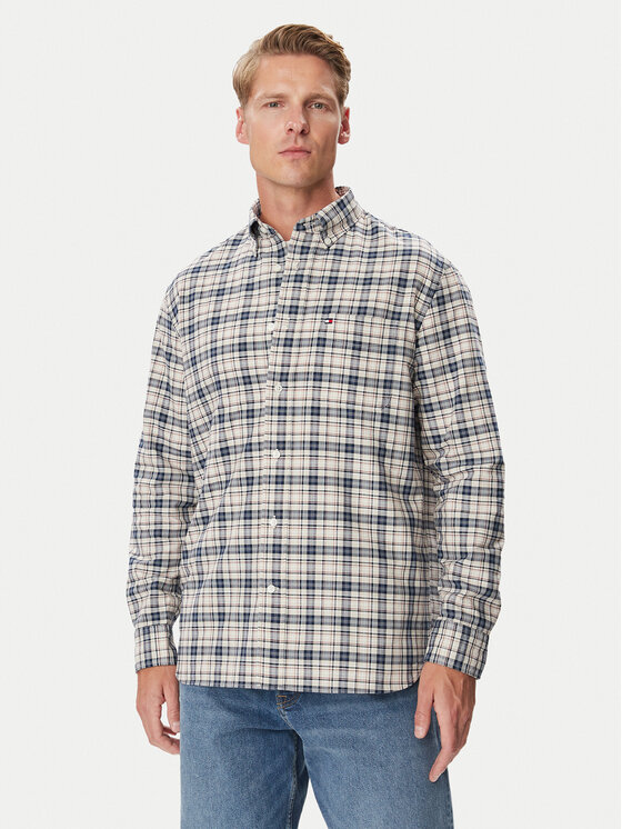 Tommy Hilfiger Koszula Oxford Tartan MW0MW44620 Beżowy Regular Fit