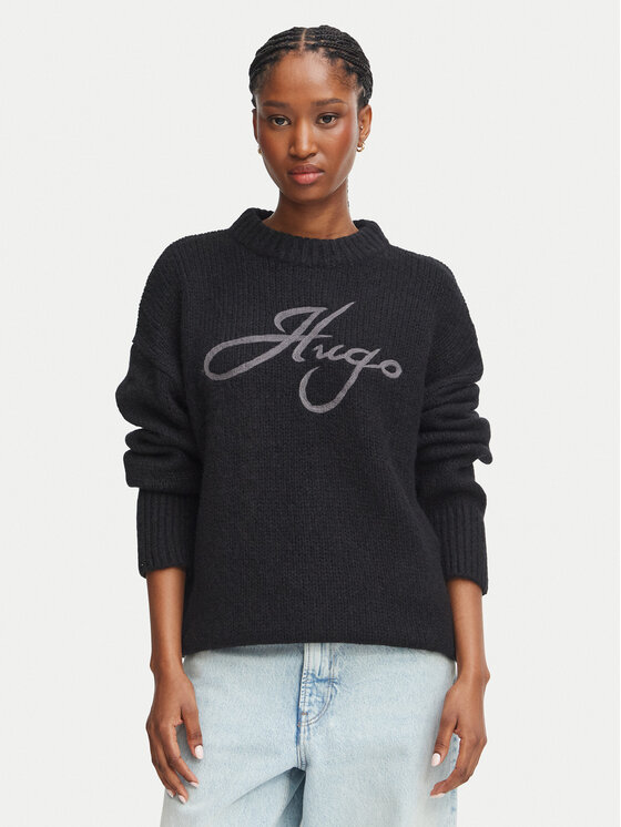 HUGO Sweter 50569398 Czarny Relaxed Fit