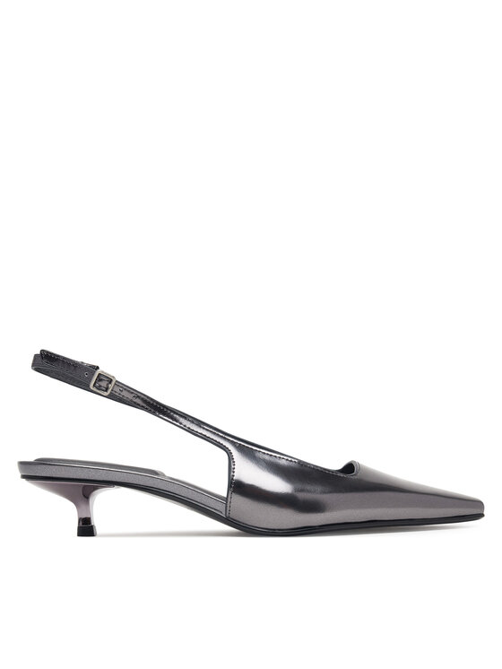 Calvin Klein Czółenka Kitten Heel Pump Sling Mirr Lth HW0HW03275 Srebrny