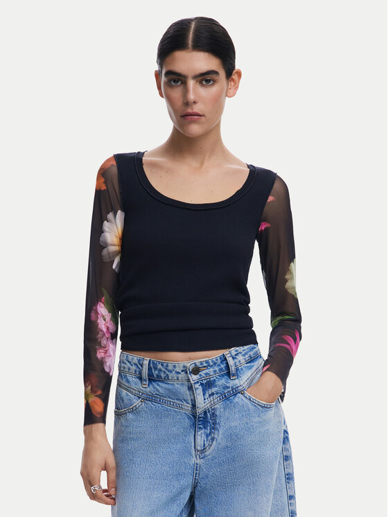 Desigual Bluzka Flint 25SWTK93 Czarny Slim Fit