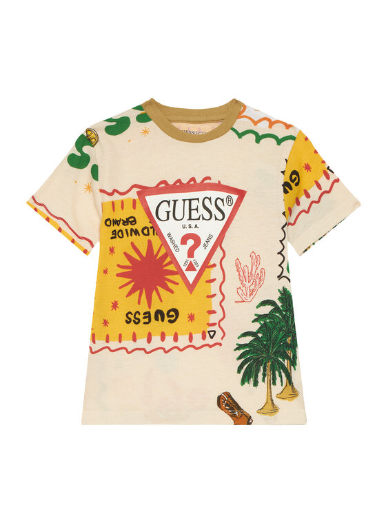 Guess T-Shirt N6GI02 K8HM4 Beżowy Regular Fit
