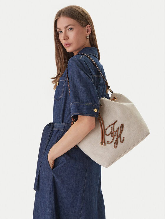 Tommy Hilfiger Torebka Th Elev Summer Bucket Canvas AW0AW18631 Beżowy