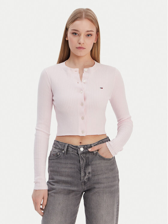 Tommy Jeans Kardigan DW0DW22023 Różowy Slim Fit