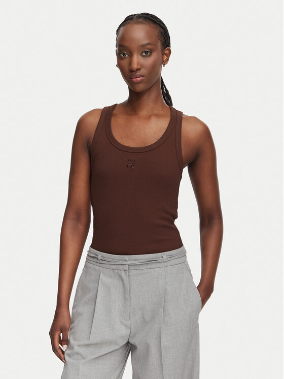 HUGO Top Datamia 50514489 Brązowy Slim Fit