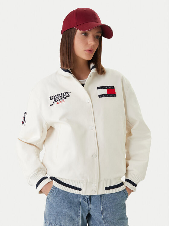 Tommy Jeans Kurtka bomber DW0DW22585 Biały Relaxed Fit