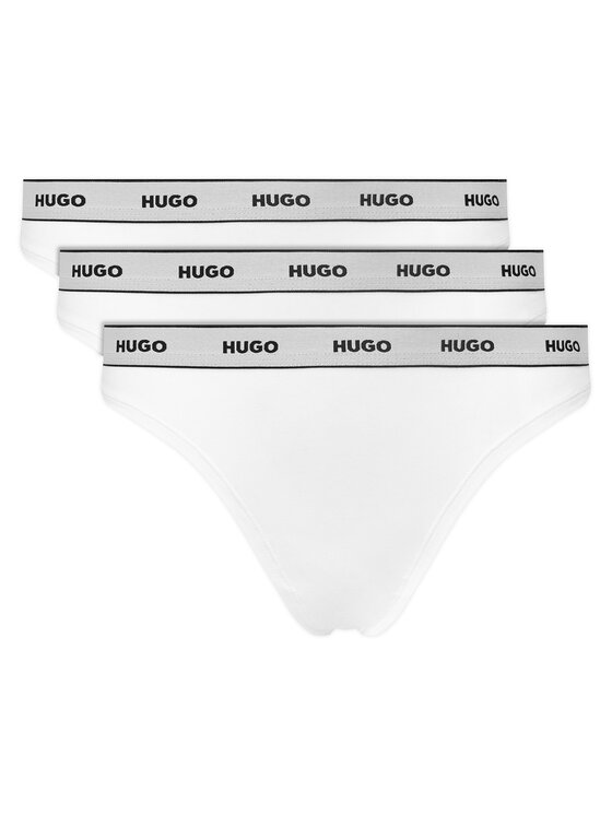 HUGO Komplet stringów Triplet Thong Stripe 50545680 Biały