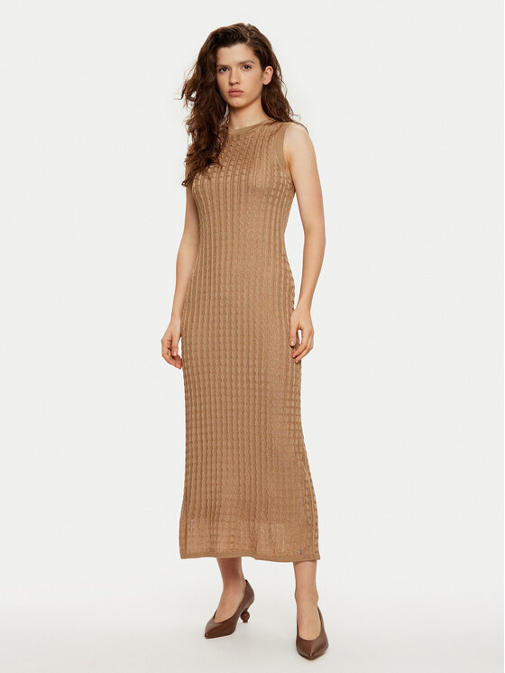 Tommy Hilfiger Sukienka dzianinowa WW0WW43999 Brązowy Slim Fit