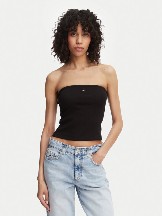 Tommy Jeans Top DW0DW22263 Czarny Slim Fit